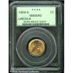 1909-S 1C MS65 Red PCGS. Brassy-gold patina adhere 1909-S 1C MS65 Red PCGS.