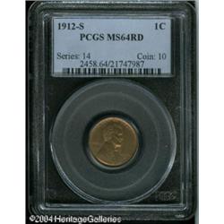 1912-S 1C MS64 Red PCGS. A sharply struck and sati 1912-S 1C MS64 Red PCGS.