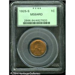 1925-S 1C MS64 Red PCGS. Elusive any finer, this g 1925-S 1C MS64 Red PCGS.