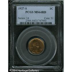 1927-S 1C MS64 Red PCGS. A sharply struck and flas 1927-S 1C MS64 Red PCGS.