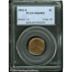 1931-S 1C MS65 Red PCGS. Dusky ruby-red and gold c 1931-S 1C MS65 Red PCGS.