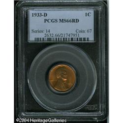 1933-D 1C MS66 Red PCGS. A carefully preserved pre 1933-D 1C MS66 Red PCGS.