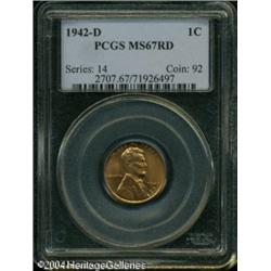 1942-D 1C MS67 Red PCGS. Smooth lustrous surfaces 1942-D 1C MS67 Red PCGS.
