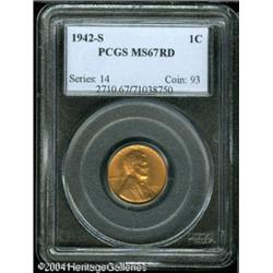 1942-S 1C MS67 Red PCGS. Sharply struck with gleam 1942-S 1C MS67 Red PCGS.