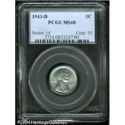1943-D 1C MS68 PCGS. A fully struck and brilliant 1943-D 1C MS68 PCGS.