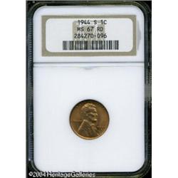 1944-S 1C MS67 Red NGC. Lustrous copper-orange pat 1944-S 1C MS67 Red NGC.
