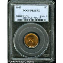 1913 1C PR65 Red PCGS. This fully brilliant matte 1913 1C PR65 Red PCGS.