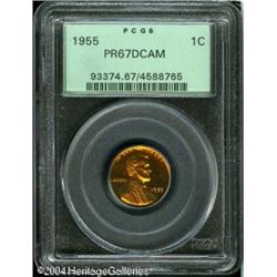 1955 1C PR67 Deep Cameo PCGS. Bright cherry-red co 1955 1C PR67 Deep Cameo PCGS.