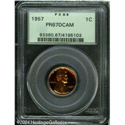 1957 1C PR67 Deep Cameo PCGS. Razor-sharp striking 1957 1C PR67 Deep Cameo PCGS.