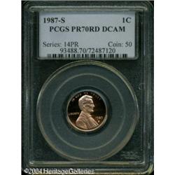 1987-S 1C PR70 Deep Cameo PCGS. Frosted coppery-or 1987-S 1C PR70 Deep Cameo PCGS.