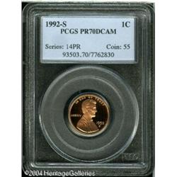 1992-S 1C PR70 Deep Cameo PCGS. An outstanding pro 1992-S 1C PR70 Deep Cameo PCGS.