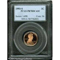 1993-S 1C PR70 Deep Cameo PCGS. A fully struck, ca 1993-S 1C PR70 Deep Cameo PCGS.
