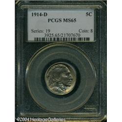 1914-D 5C MS65 PCGS. Lustrous surfaces are lightly 1914-D 5C MS65 PCGS.