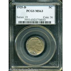 1925-D 5C MS63 PCGS. A mix of gray, crimson, gold, 1925-D 5C MS63 PCGS.