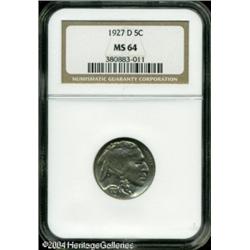 1927-D 5C MS64 NGC. Lustrous surfaces are lightly 1927-D 5C MS64 NGC.