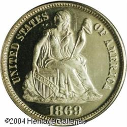 1869 10C PR65 Deep Cameo PCGS. Brilliant throughou 1869 10C PR65 Deep Cameo PCGS.