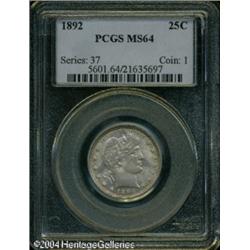 1892 25C MS64 PCGS. Type One Reverse. Dusky silver 1892 25C MS64 PCGS.