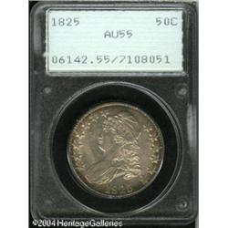 1825 50C AU55 PCGS. O-113, R.1. Russet and aqua to 1825 50C AU55 PCGS.
