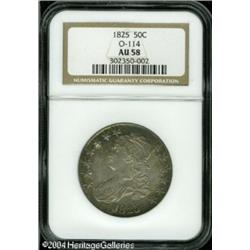 1825 50C AU58 NGC. O-114, R.1. Gorgeous original t 1825 50C AU58 NGC.