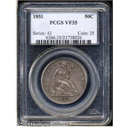 1851 50C VF35 PCGS. Pleasing light smoky-gray toni 1851 50C VF35 PCGS.