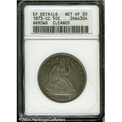 1873-CC 50C Arrows--Cleaned--ANACS. XF Details, Net 1873-CC 50C Arrows--Cleaned--ANACS. XF Details, 