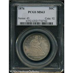 1876 50C MS63 PCGS. Light cobalt-blue and gray ton 1876 50C MS63 PCGS.
