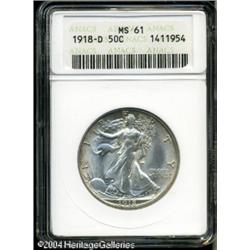 1918-D 50C MS61 ANACS. Bright silver-gray surfaces 1918-D 50C MS61 ANACS.