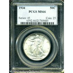 1934 50C MS66 PCGS. Well struck, satiny, and light 1934 50C MS66 PCGS.