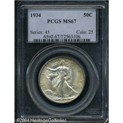 1934 50C MS67 PCGS. A thin veneer of olive and gol 1934 50C MS67 PCGS.