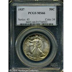 1937 50C MS66 PCGS. Iridescent lemon and lime-gree 1937 50C MS66 PCGS.