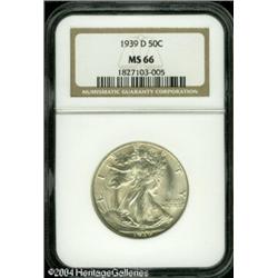 1939-D 50C MS66 NGC. This bright, untoned premium 1939-D 50C MS66 NGC.