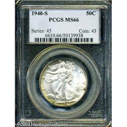 1940-S 50C MS66 PCGS. Beautiful sunrise-gold and s 1940-S 50C MS66 PCGS.