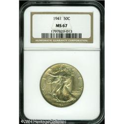 1941 50C MS67 NGC. Faint gold color rests over lus 1941 50C MS67 NGC.