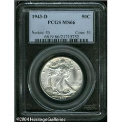 1943-D 50C MS66 PCGS. Sharply struck and brilliant 1943-D 50C MS66 PCGS.