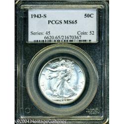 1943-S 50C MS65 PCGS. FS-010.5. Fully brilliant an 1943-S 50C MS65 PCGS.