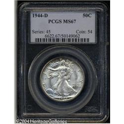 1944-D 50C MS67 PCGS. Strong luster radiates from 1944-D 50C MS67 PCGS.