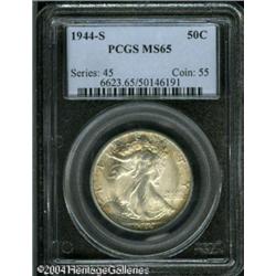1944-S 50C MS65 PCGS. Lustrous surfaces are visite 1944-S 50C MS65 PCGS.