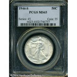 1944-S 50C MS65 PCGS. Large S mintmark. This beaut 1944-S 50C MS65 PCGS.