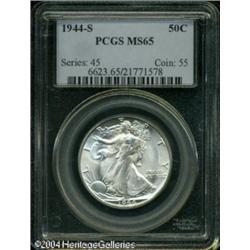 1944-S 50C MS65 PCGS. Somewhat softly struck but r 1944-S 50C MS65 PCGS.