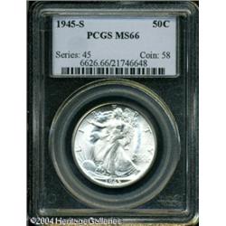 1945-S 50C MS66 PCGS. Knob S. A brilliant and high 1945-S 50C MS66 PCGS.
