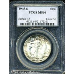 1945-S 50C MS66 PCGS. Superbly eye appealing with 1945-S 50C MS66 PCGS.