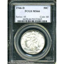 1946-D 50C MS66 PCGS. Icy-blue and honey-gold hues 1946-D 50C MS66 PCGS.