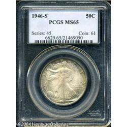 1946-S 50C MS65 PCGS. Trumpet tail mintmark. Rich 1946-S 50C MS65 PCGS.