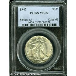 1947 50C MS65 PCGS. A satiny, untoned premium Gem, 1947 50C MS65 PCGS.