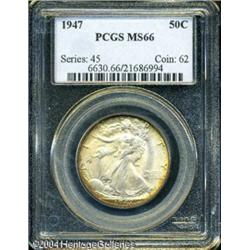 1947 50C MS66 PCGS. Deep gold-orange peripheral to 1947 50C MS66 PCGS.