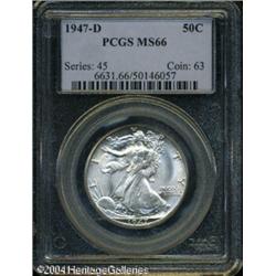 1947-D 50C MS66 PCGS. Faint speckles of olive colo 1947-D 50C MS66 PCGS.