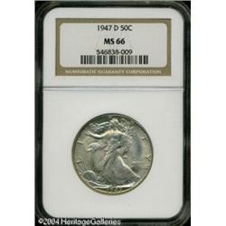 1947-D 50C MS66 NGC. Faint speckles of milky-gray 1947-D 50C MS66 NGC.