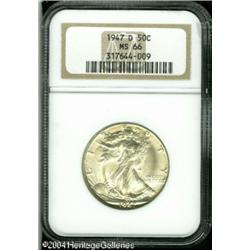 1947-D 50C MS66 NGC. Softly struck and nearly unto 1947-D 50C MS66 NGC.