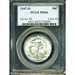 1947-D 50C MS66 PCGS. Well struck from mildly worn 1947-D 50C MS66 PCGS.