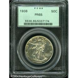 1938 50C PR65 PCGS. Golden-brown, powder-blue, and 1938 50C PR65 PCGS.